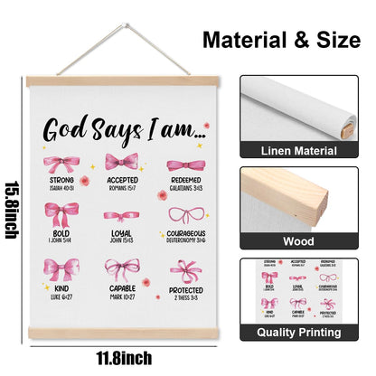 Pink Bow Bathroom Decor Wall Hanging Banner, God Says I Am Bows Wall Decor, Coquette Poster Hanger for Nursery Girls Room Bathroom Bedroom, Christian Bible Verses Poster Hanger Frame