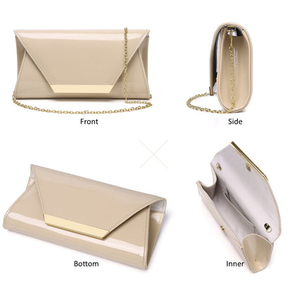 Patent Leather Envelope Clutch Womens Evening Handbag Stylish Shoulder Bag Purse for Christmas Wedding Party Prom(Nude 265)