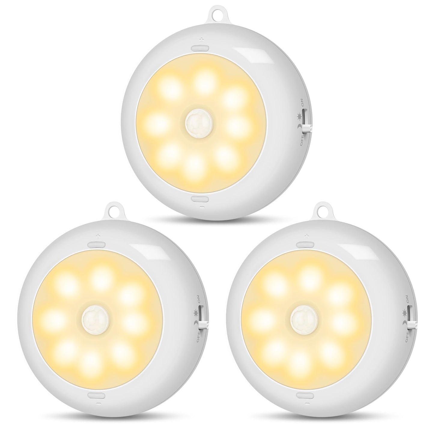 Motion Sensor Light Indoor, LED Night Light Closet Lights, Under Cabinet Lights, AA Battery Operated Stick on Wireless Puck Lights for Wall, Step, Stair, Dimmable (3 Pack)