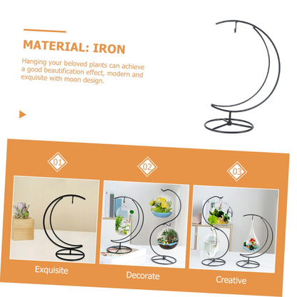 Zerodeko Moon Shaped Iron Ornament Display Stand with Hanging Glass Globe Holder Creative Plant and Terrarium Hanger for Balcony Home Office Decoration Suitable for Air Plants and Flower