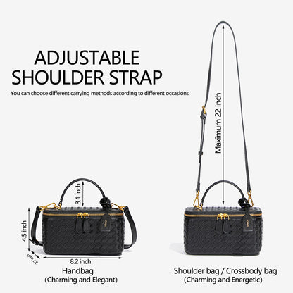AOOPNE Woven Box Crossbody Purse For Women, Trendy Vegan Leather Shoulder Handbags with Adjustable Strap (Black)