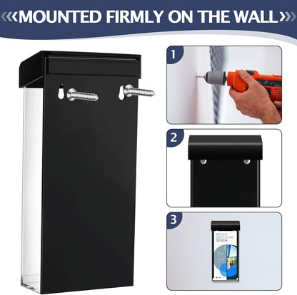 Remerry 2 Pcs Acrylic Outdoor Brochure Holder 4 x 9 Inch Waterproof Wall Mount Literature Box with Black Lid Clear Pamphlet Holder with Screws for Flyer Display Map Menu Envelope