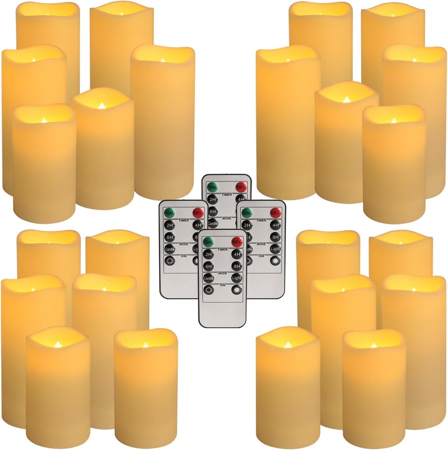 YOROXRG Set of 24 Waterproof Outdoor Flameless Candles, LED Candles with 4 Remote and Timer,(H 4" 5" 6" x D 2.2"),for Christmas,Halloween,Wedding,Festival