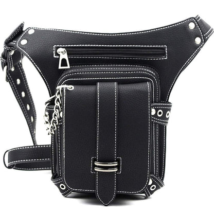 Steampunk Waist Bag Fanny Pack Fashion Gothic Leather Shoulder Crossbody Messenger Bags Thigh Leg Hip Holster Purse Travel Pouch Hiking Sport Chain Bags for Women Men