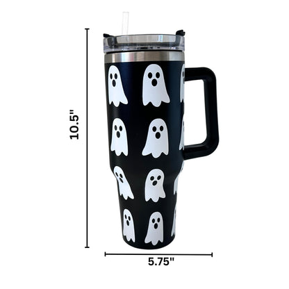 Lashicorn Ghost Boo 40 oz. Tumbler with Handle Black and White Halloween Modern Fall Cup with Lid and Straw Wrap Simply
