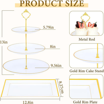 DI QIU REN 8PCS Cake Stand Set, Plastic Cupcake Stands with Gold Rim, Dessert Display Stands Set for Wedding Birthday Party Tea Party