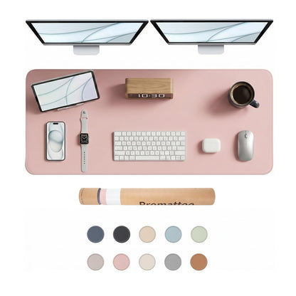 PROMATTOO Large Desk Pad Non-Slip Desk Mat Protector for Keyboard Mouse Waterproof Vegan Leather Surface Faux Leather Laptop Mat Smooth Mouse Pad Premium Gift Tube Sakura Pink 47" x 17"