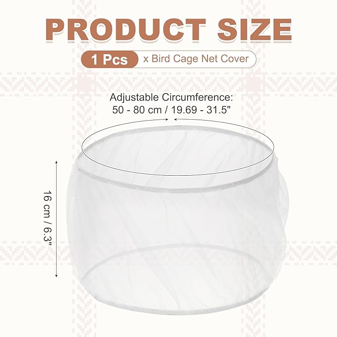 Bird Cage Seed Catcher, Bird Cage Net Cover Seeds Guard, Universal Birdcage Accessories, White, Circumference 19.7"-31.5", Height 6.3" for Parrot Cockatiel Enclosures