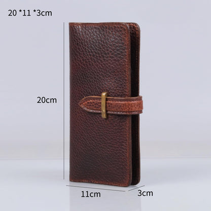 RMAWRAD genuine leather long bi-fold wallet/card holder, unisex, made of full-grain cowhide, with card slots and a coin purse, dark brown.