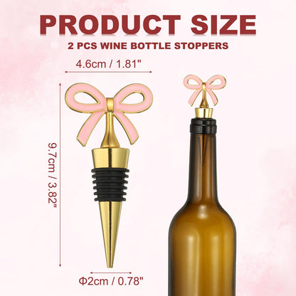 uxcell 2 Pcs Bow Wine Stopper, Reusable Wine Stoppers Airtight Leak-proof Bottle Plugs Liquor Saver Beer Beverage Glass Bottles Stopper for Bar Holiday Party Home Decor, Gold-Pink