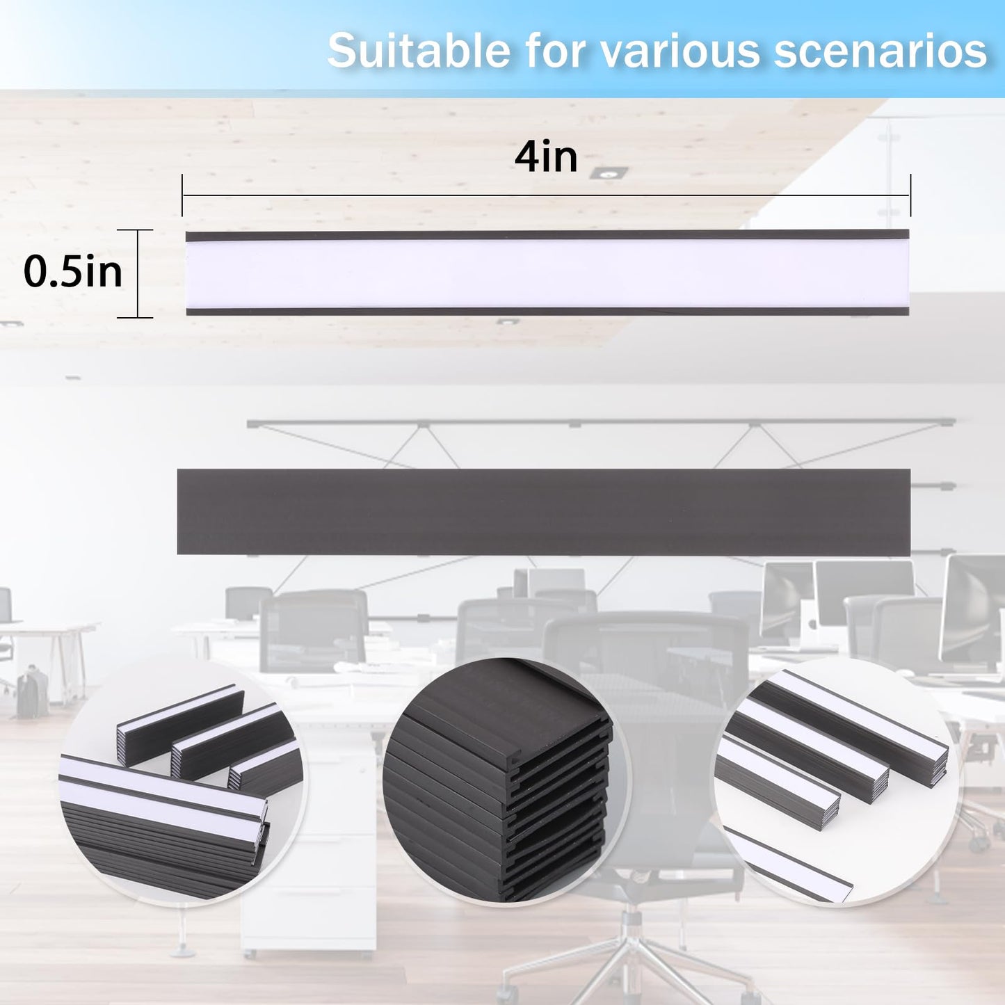 Eeoyu Magnetic Label Holders with Magnets Magnetic Data Card Holders with Clear Plastic Protectors for Metal Shelf, Whiteboard, Set of 50 (0.5 x 4 Inch)