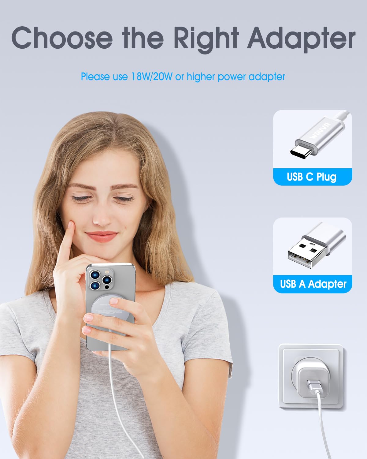 WRVVR for Apple Mag-Safe Charger 2 Pack, Magnetic Wireless Charger for iPhone 16 15 14 13 12 Pro Max Plus mini, 15W Fast Charging Pad, for Airpods 4/3/2/Pro, Strong Magnet, Silver