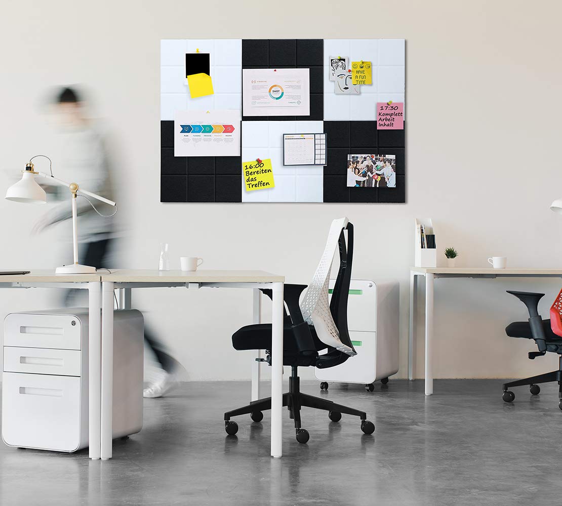Uoisaiko Large Felt Board Tiles for Wall with 30 Push Pins, 11.8"x11.8" Pack of 6 Pin Board Notice Boards for Home Office Kitchen, Bulletin Board Wall Tiles for Photos Memos (Black+White, 6 Pack)