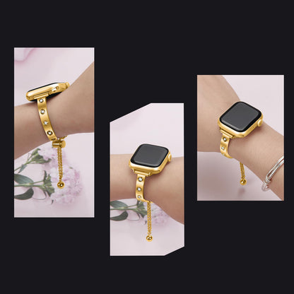 YouthRun Stainless Steel Band Compatible with Apple Watch 38mm 40mm 41mm 42mm 44mm 45mm 46mm 49mm Pretty Luxury Strap with Sparkle Diamond, Dressy iWatch Bracelet, Bling Thin Band for Women (Gold)