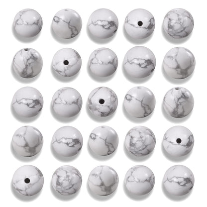 NITOPUPU 100Pcs 10mm Natural Smooth White Howlite Gemstone Beads Round Loose Stone Beads for Jewerly Making with Crystal Stretch Cord