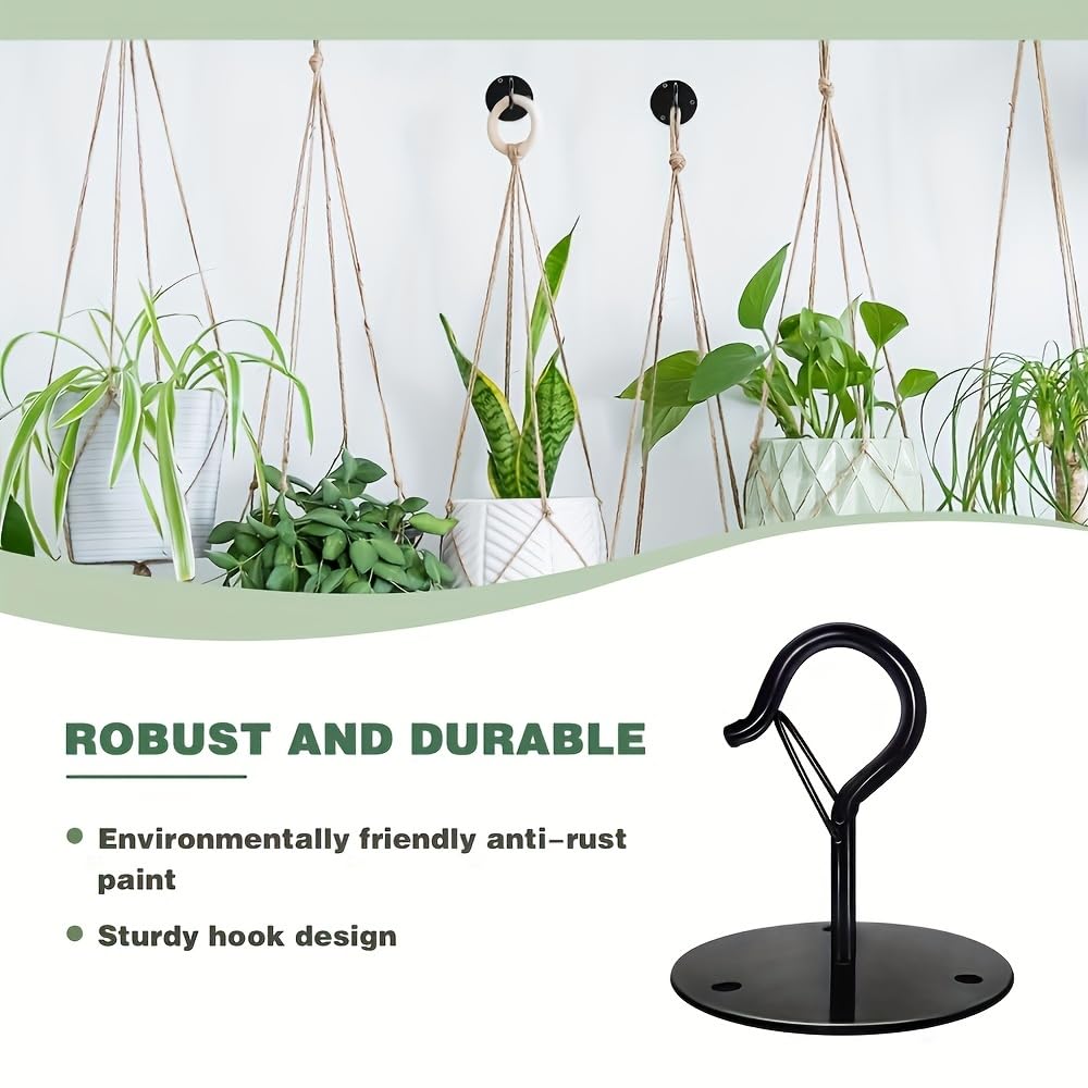 Taeekiy Ceiling Hooks for Hanging Plants Holder with Safety Buckle,Ceiling Decor Hook Heavy Duty,Metal Plant Hanger Indoor&Outdoor.Hooks for Hanging Plants,Wind Chime,Bird Feeders (Black, 2PCS)