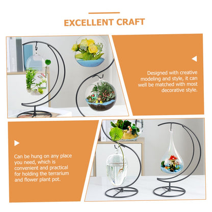 Zerodeko Moon Shaped Iron Ornament Display Stand with Hanging Glass Globe Holder Creative Plant and Terrarium Hanger for Balcony Home Office Decoration Suitable for Air Plants and Flower