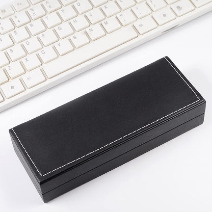 luzen 1PC PU Leather Long Pen Gift Box Rectangle Empty Ballpoint Fountain Pen Display Organizer Storage Case Single Pen Collection Box for Men an Women Business Office School Supplies, Black