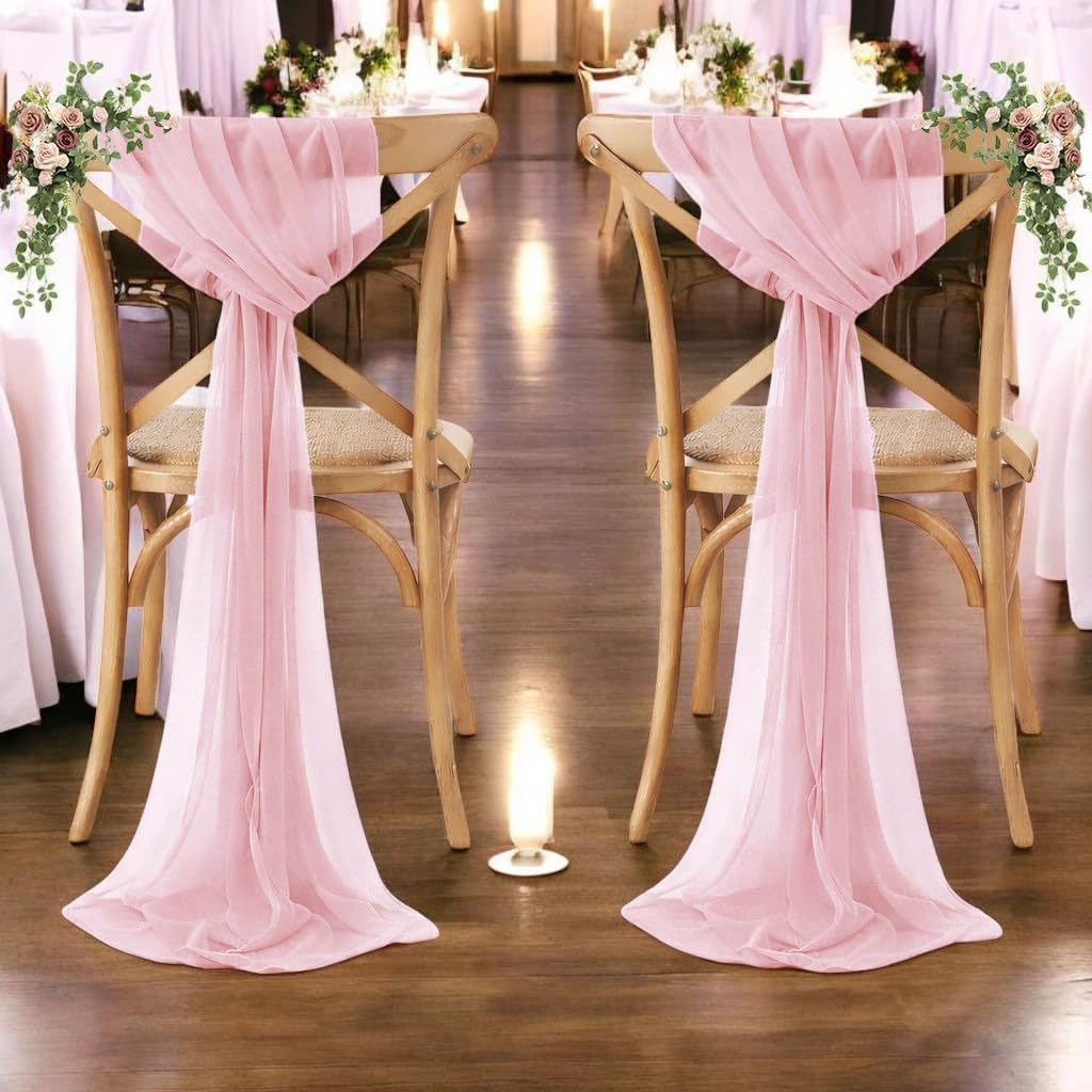 MDS® Pack of 50 Chiffon Chair Sashes Bows for Wedding Events Supplies, Decorations for Birthday Party, Graduation, Engagement, Chair Sashes fits Banquet Chair Cover Tie Back Band - Dusty Rose