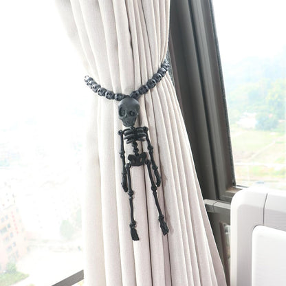 2Pcs Black Skeleton Magnetic Curtain Tieback Halloween Curtain Holdbacks Wall Curtain Ties for Halloween Decor
