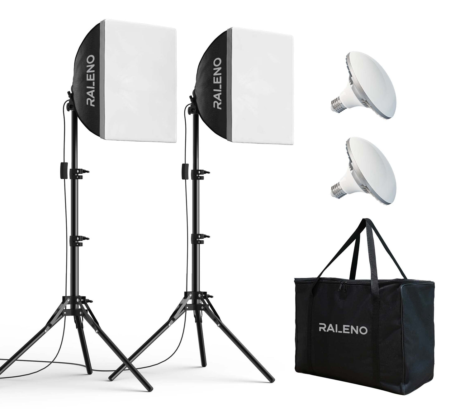 RALENO Softbox Lighting Kit, 2 x 16'' x 16'' Photography Studio Equipments with 50W / 5500K / 95 CRI LED Bulbs, Continuous Lighting System for Video Recording and Photography Shooting Model：PS080