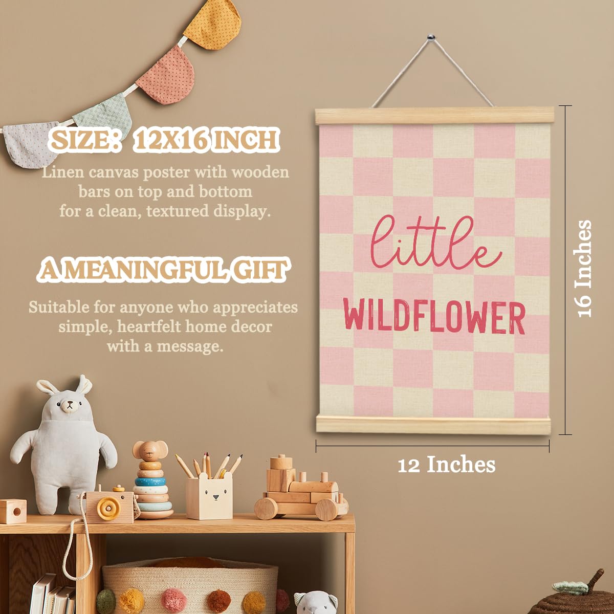 MOFUYU Baby Girl Nursery Decor,Wildflower Wall Decor,Little Wildflower Poster Hanger Frame for Bedroom,Pink Classroom Decor,Girls Room,12x16 Inch