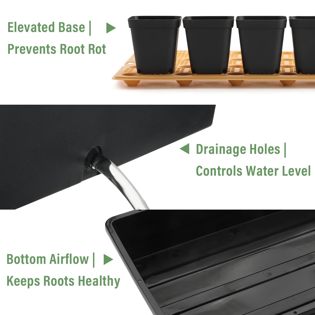 5 Pack Nursery Pots Trays with Removable Mesh Drainage Mat, Plastic Seed Starter Trays (17"x12"x3.5") with Drainage Hole, Propagation Kit for Seedlings, Microgreens, Plant Germination (Black)