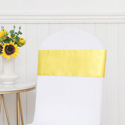 ZSJFMF Pack of 50 Satin Yellow Chair Sashes Bows 7 X 108 Inch Universal Chairs Ribbons for Wedding Ceremony Party Banquet Restaurant Event Decorations - Yellow Chair Sashes 50 Pack