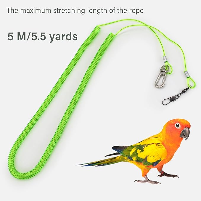 Parrot Flying Leash, 16.4 ft Training Rope with 3 Size Bird Foot Ring, Anti-Bite Elastic String for Cockatiels, Birds, Pigeon (Blue)