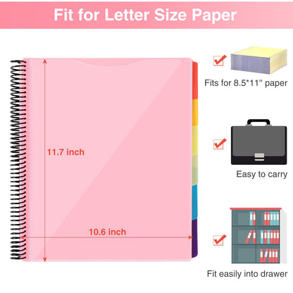 Forvencer 24 Pocket Project Organizer, 1/3-cut Tab Binder Organizer with Sticky Labels, Multi Pocket Folder with Zipper Pouch, Folder Binder Spiral Pocket Notebook, Office Supplies