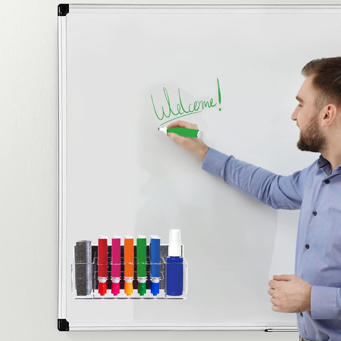 HBlife Acrylic Magnetic Dry Erase Marker Holder for Whiteboard, Wall Mount 10 Slots Magnet Pen Pencil Holder for Fridge Refrigerator, Locker Organizer Accessories for School Classroom Office, Clear