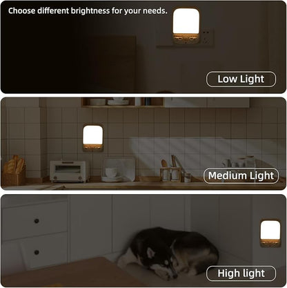 LED Night Light Plug into Walls, Plug-in, Dusk to Dawn Motion Sensor with 4 Lighting Modes, Brightness Adjustable Warm White, Energy Efficient, Ideal Nightlight for Elderly, Baby, Kids (2 Pack)