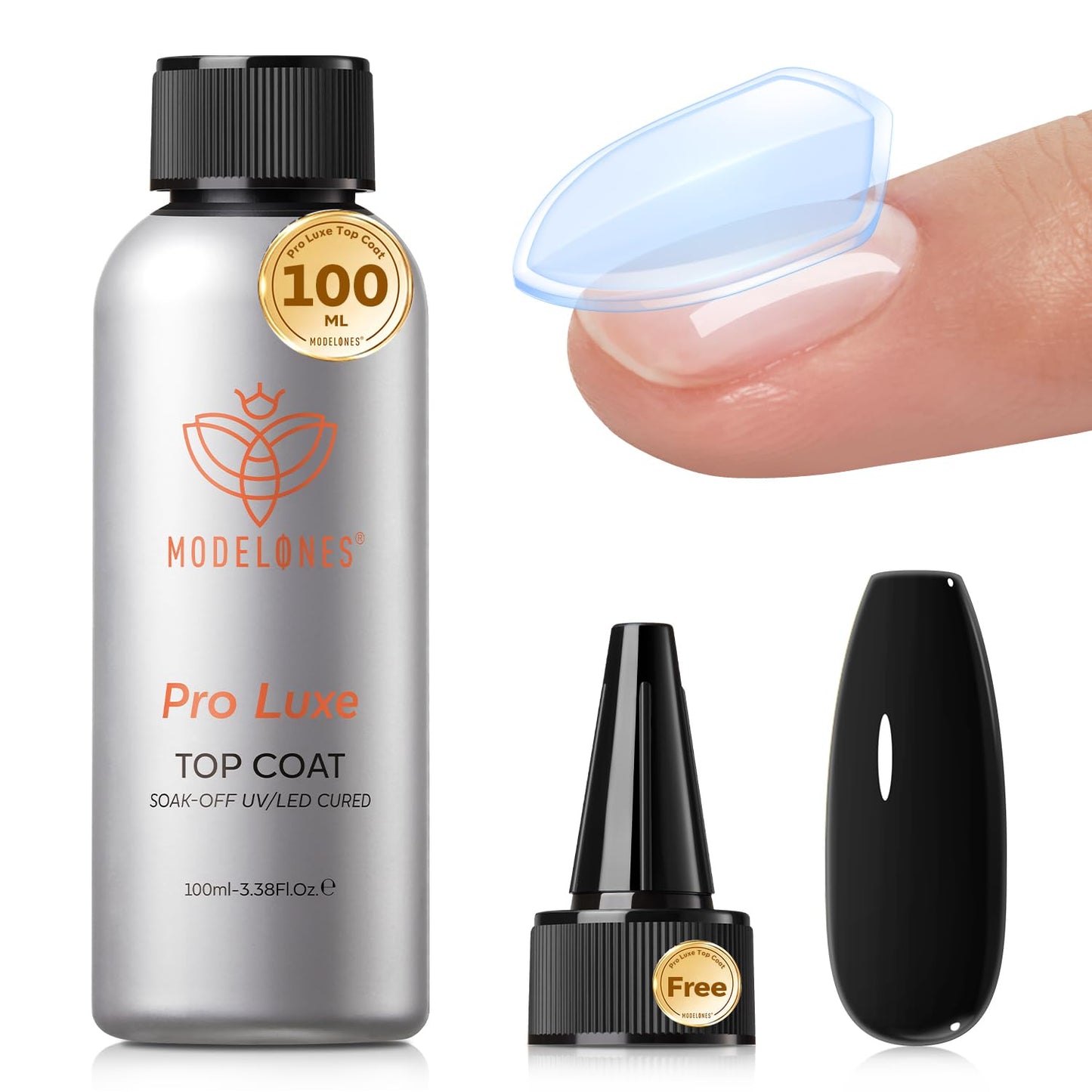 modelones Builder Nail Gel with Gel Top Coat, 3Pcs Clear Builder Nail Kit for Thickening Apex Building Extension Rhinestone Gel Tips Glue, U/V LED Lamp Cured for Home DIY Salon Girls