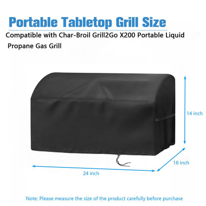 Jungda Grill Cover for Char Broil Grill2Go X200 Portable Propane Gas Grill, Waterproof Small Table Top BBQ Grill Cover, Heavy Duty 600D Outdoor Tabletop Grill Cover
