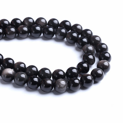 8MM 46PCS Natural Stone Silver Obsidian Loose Beads for Jewelry Making DIY Bracelet