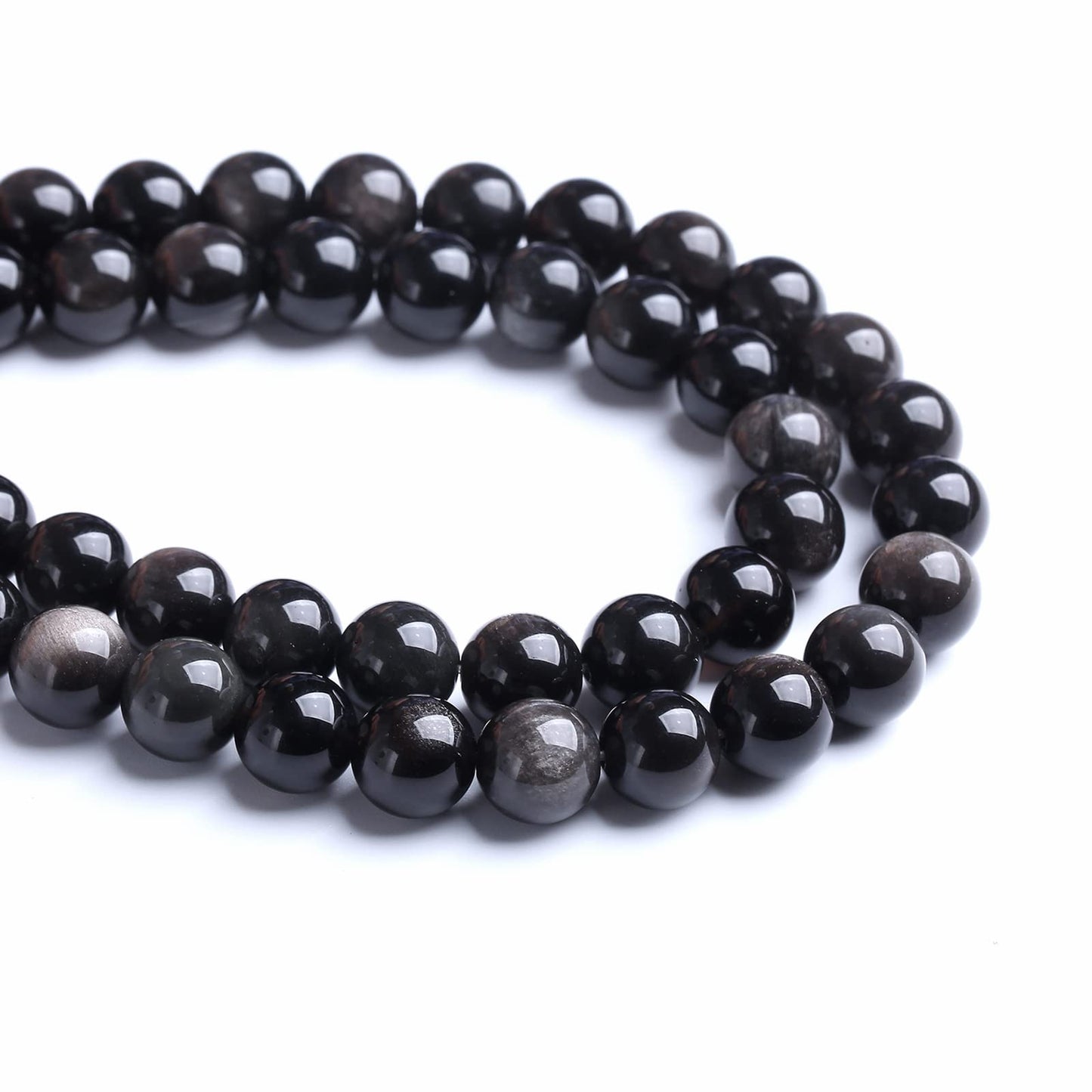 10MM 38PCS Natural Stone Silver Obsidian Loose Beads for Jewelry Making DIY Bracelet