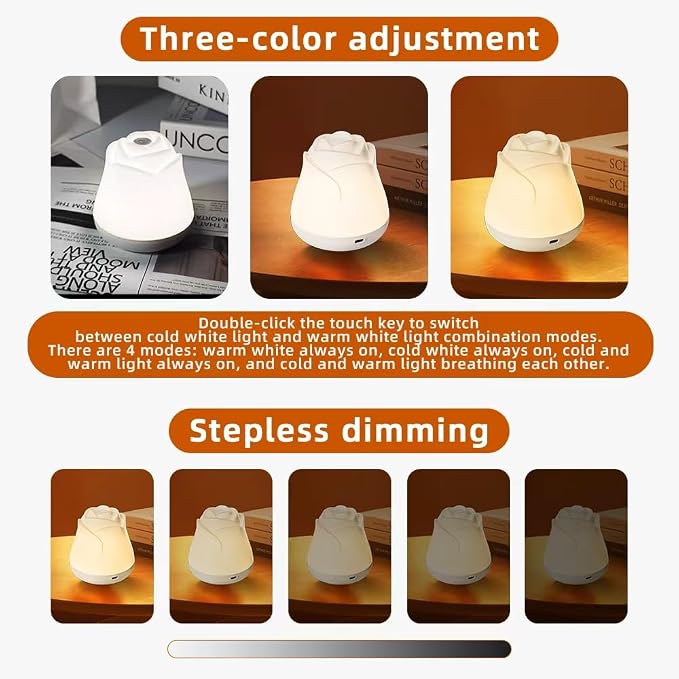 Rose Night Light, 3 Brightness Touch Control Dimmable LED Bedside Lamp, Portable Table Uplights Gift for Men Women Teens Kids Children Sleeping Aid(1 Pack)