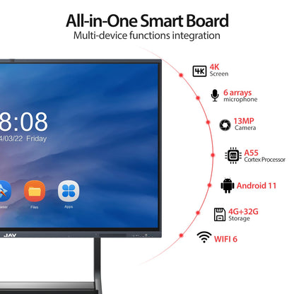 JAV Smart Board, 65'' 4K UHD Interactive Whiteboard, All in One Smartboard for Office, Digital Smart Whiteboard Built in Dual System and 13MP Camera for Classroom (Wall Mount Included)