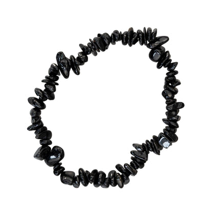 Tourmaline Natural Gemstone Bracelets, Chakra Crystal Healing Chip Stretch Bracelets, Gemstone Polished Irregular Crystals, Crystal Irregular Chips Beads Stretch Bracelets (Black Tourmaline)