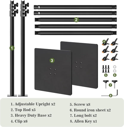 Backdrop Stand 10x10 ft Adjustable Photo Backdrop Stand Kit, Heavy Duty Pipe and Drape Photography Background Support with Flat Metal Base for Wedding, Party, Video Studio, Birthday, Black