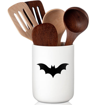 Sawysine Gothic Bat Ceramic Utensil Holder Christmas Kitchen Crock Storage Accessories Decoration for Home Farmhouse Kitchen Countertop Storage Organizer Container Gifts