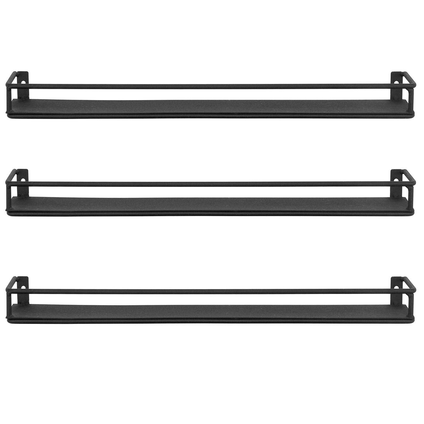 MyGift 16 Inch Wall Mounted Black Metal Nail Polish and Essential Oil Display Shelves, Kitchen Hanging Racks for Seasoning Shakers or Spice Jars, Set of 5