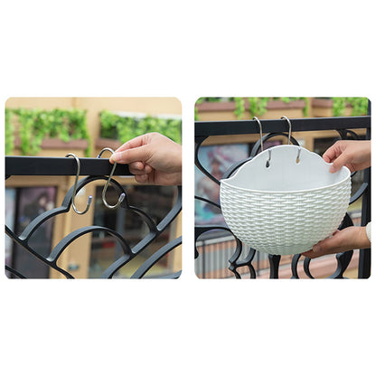 Hanging Planter Pot, Wall and Railing Hanging Planters with S Hooks, Half Round Imitation Rattan European Style Wall Flowerpot Rustic Decorative Flower Basket for Home Balcony Garden(#26*20.5cm Khaki)