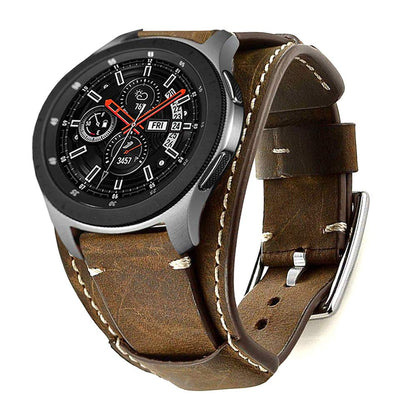 Leotop Compatible with Samsung Galaxy Watch 46mm/Gear S3 Frontier/Galaxy Watch 3 45mm /Classic Strap, 22mm Replacement Genuine Leather Cuff Band with Stainless Steel Buckle for Men Women (Coffe)