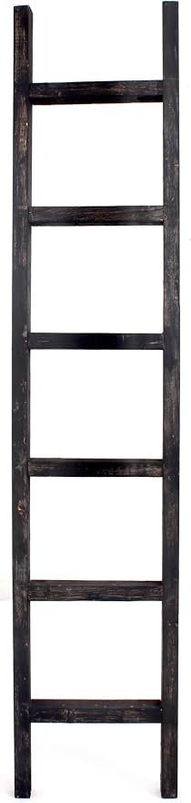 BARNWOODUSA Rustic Decorative Ladder - 100% Upcycled Wood (72" x 12" x 1.5", Smoky Black)