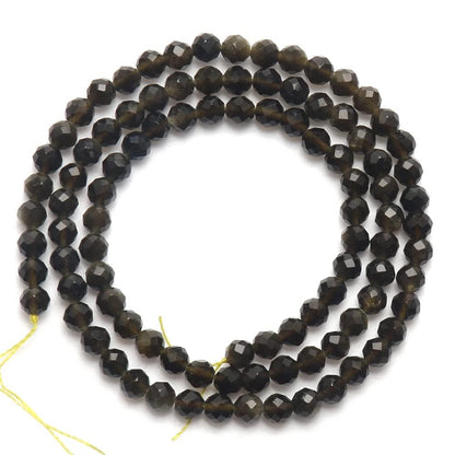 Song Xi 90pcs 4mm Natural Gold Obsidian Gemstone Beads Faceted Round Loose Stone Beads for Jewelry Making