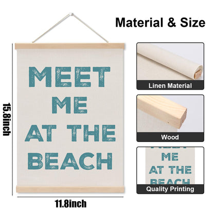 2PCS Coastal Cowgirl Room Decor - Meet Me At The Blach, Aesthetic Blue Seashell Wall Hanging Banner for Bedroom Classroom, Blue Beach Decor Gifts for Girls Room Coastal Beach Room Decor Poster Hanger