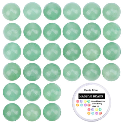 100Pcs Natural Crystal Beads Stone Gemstone Round Loose Energy Healing Beads with Free Crystal Stretch Cord for Jewelry Making (Green Aventurine, 8MM)