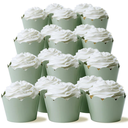 Sage Green Cupcake Wrappers, 36 Count - Dusty Sage Wedding Cupcake Wrappers for Bridal Showers, Baby Showers, and Green Wedding Decorations
