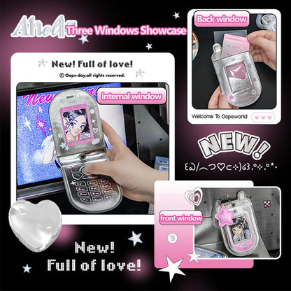 2Pcs Star Cute Kpop Photocard Holder Keychain Mobile Phone Shape Pu Leather Photo Card Holder Keychain Pink Blue Kawaii Flip Phone Shape Pc Holder Kpop Korean Star Pendant School Stationery Gifts
